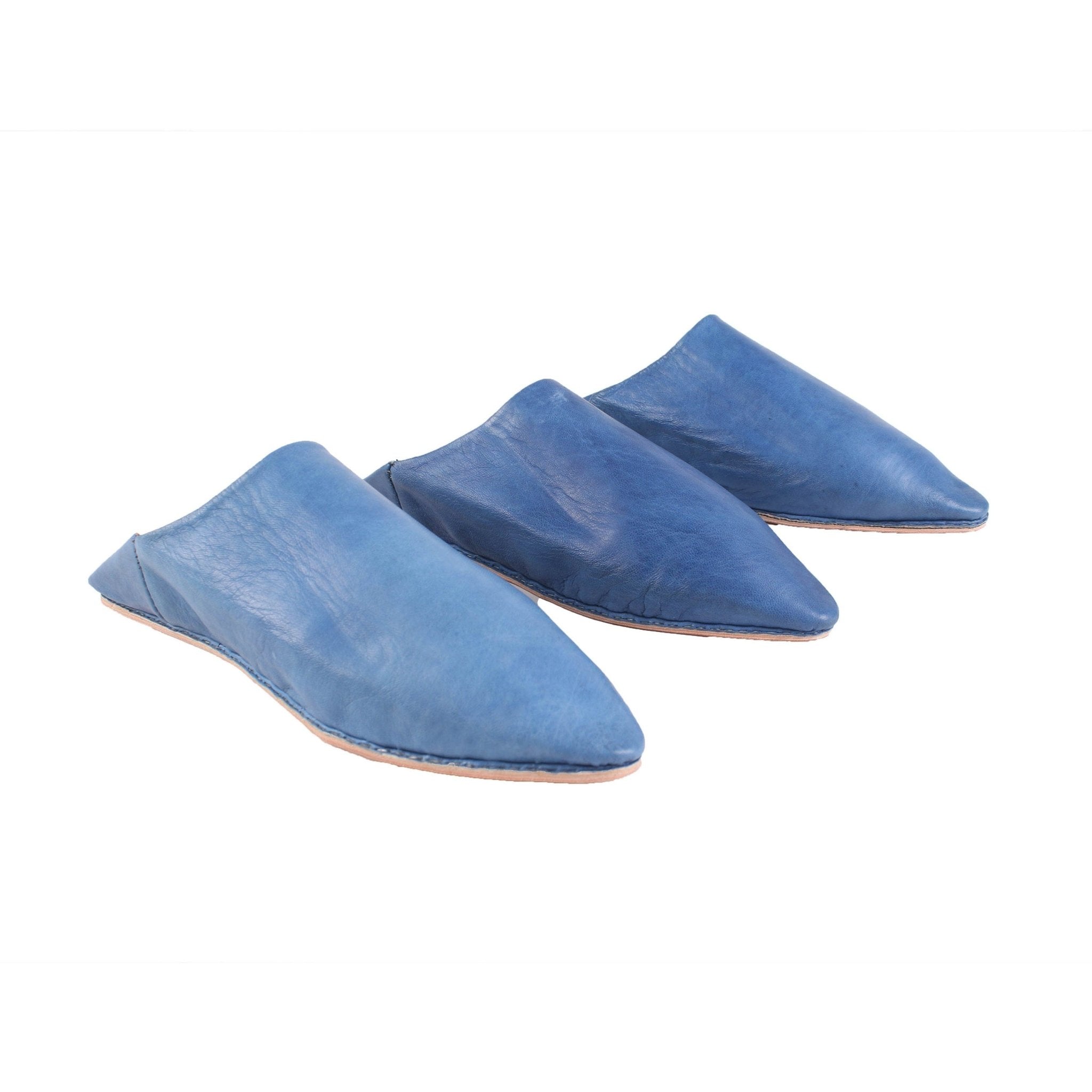 Men's Moroccan Pointed Babouche Slippers- Blue - Artisan Stories