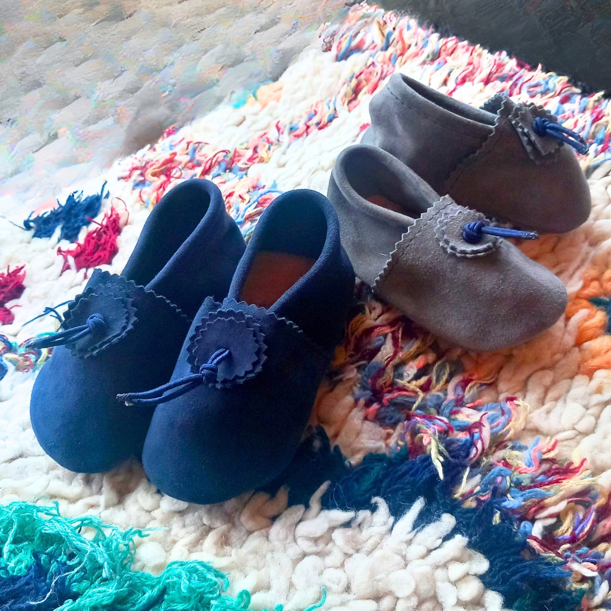 Suede Baby Slippers - Navy - Artisan Stories